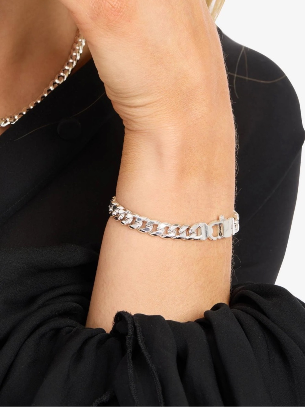 Melinda Maria Julian Cuban Chain Bracelet 6.8mm Bold Silver 5.5" w/ .5" ext $85